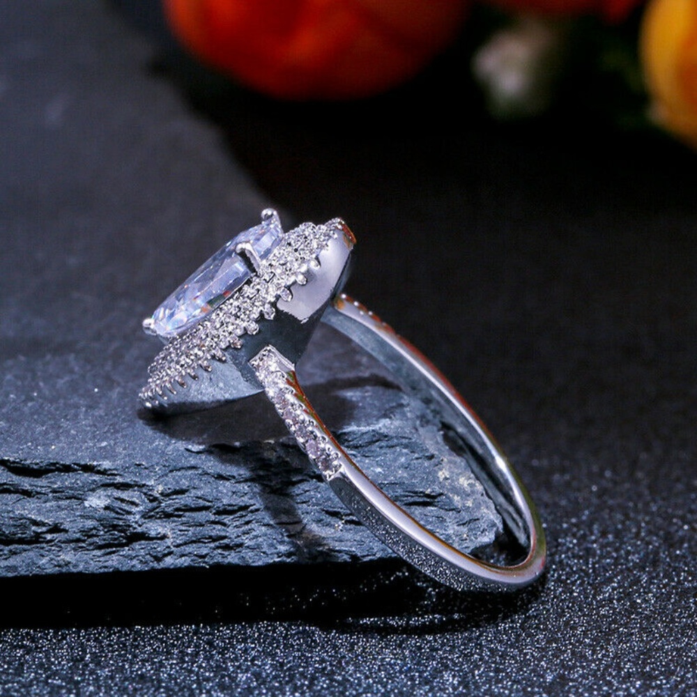 925 Silver Heart Shaped White Sapphire Ring New - Picture 4 of 5